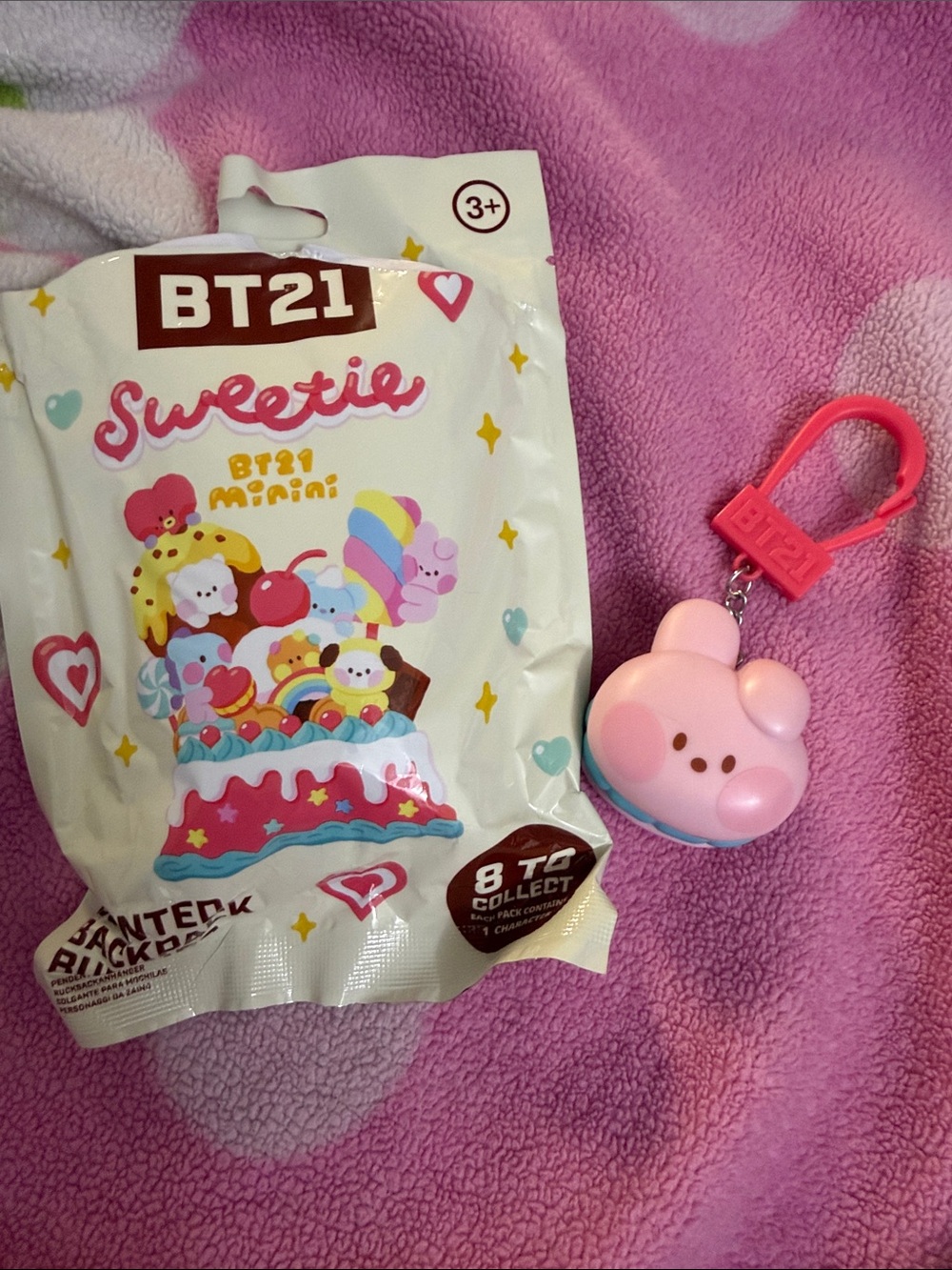 BT21 Sweetie Pink Character Keychain Plush – Cute Clip-On Charm